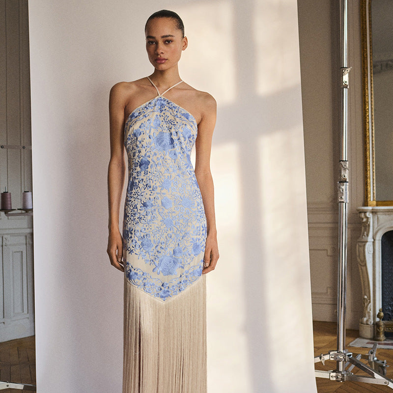 Women's maxi dress with elegant fringe design Ivyshape