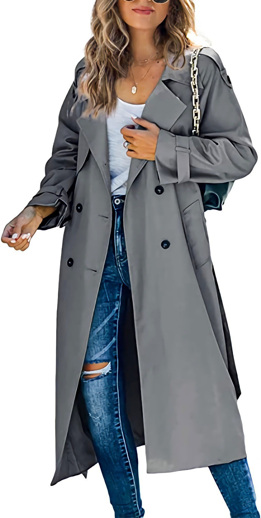 Women Elegant Oversized Style Trench Coat with Waist Belt Ivyshape