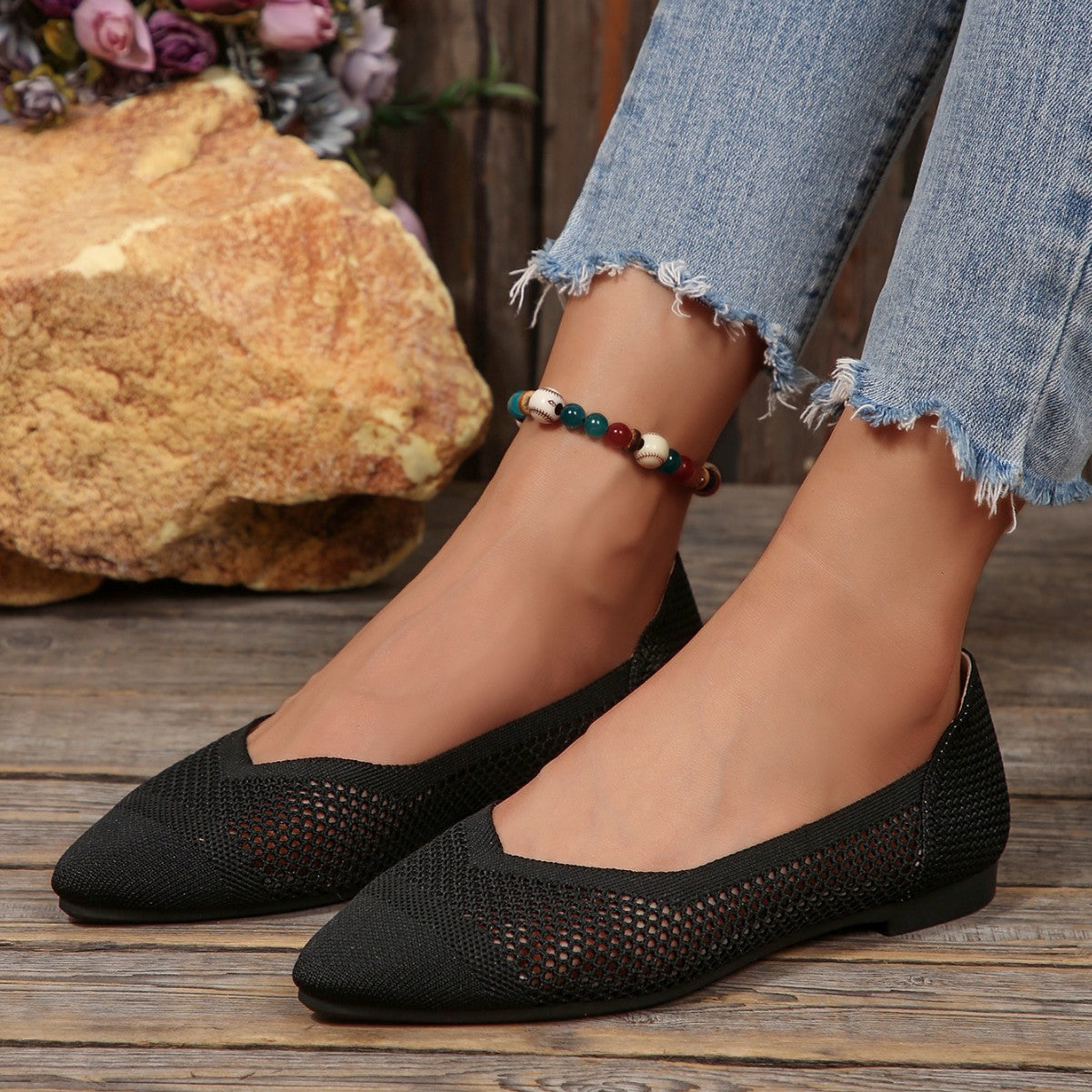 Women Breathable Mesh Pointed Toe Ballet Flats Ivyshape