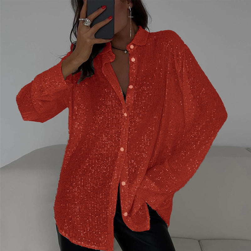 IvyShape | Sequin Lapel Long Sleeve Cardigan Shirt Jacket