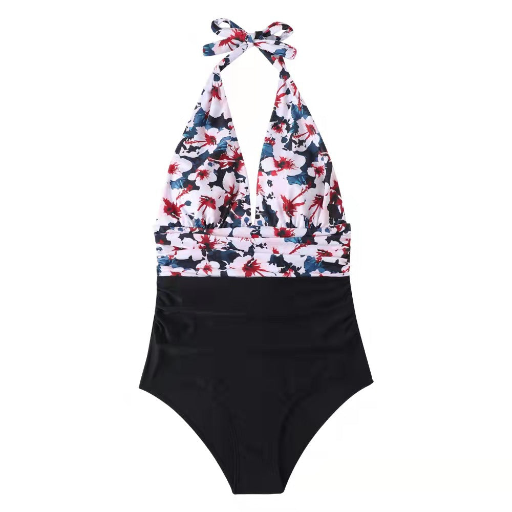 Women's One-Piece Swimsuit with Fresh Floral Pattern and High Cut Ivyshape