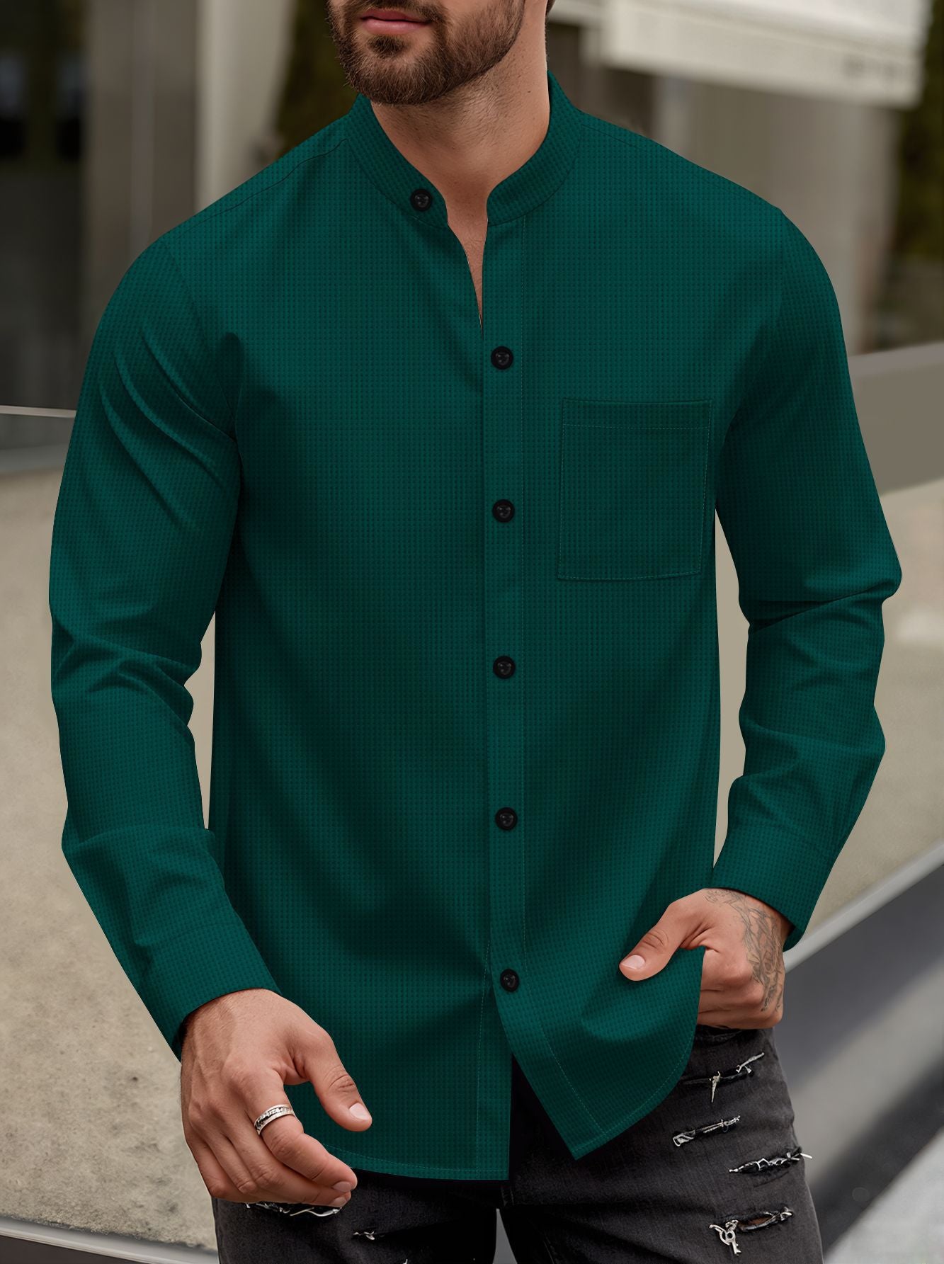 Men's Elegant Shirt with Stand Collar Ivyshape