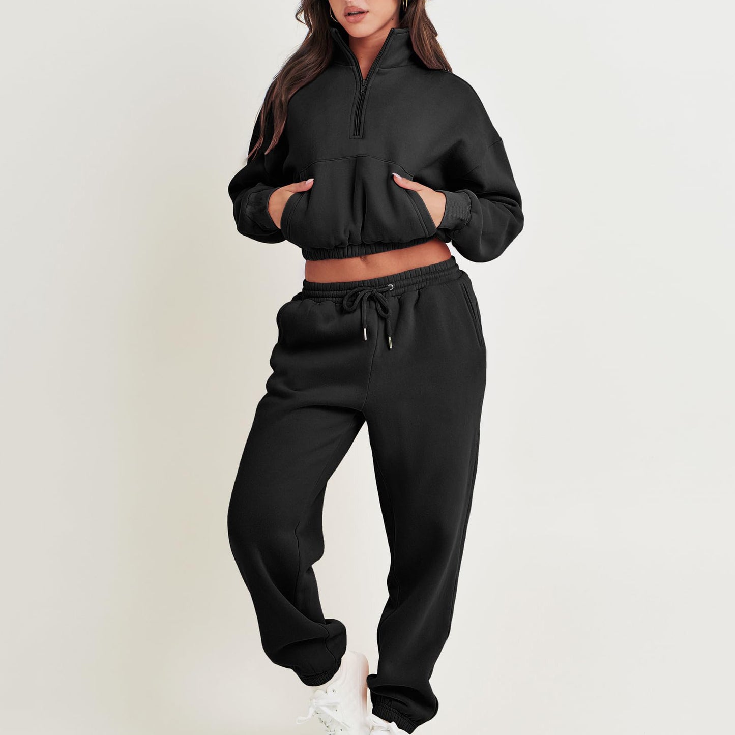 Women's cozy sweatshirt with half zip and elastic waistband Ivyshape