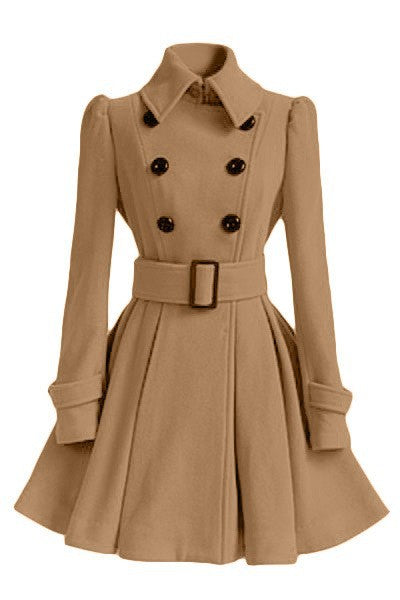 IvyShape | Elegant Belted Ruffled Hem Wool Coat