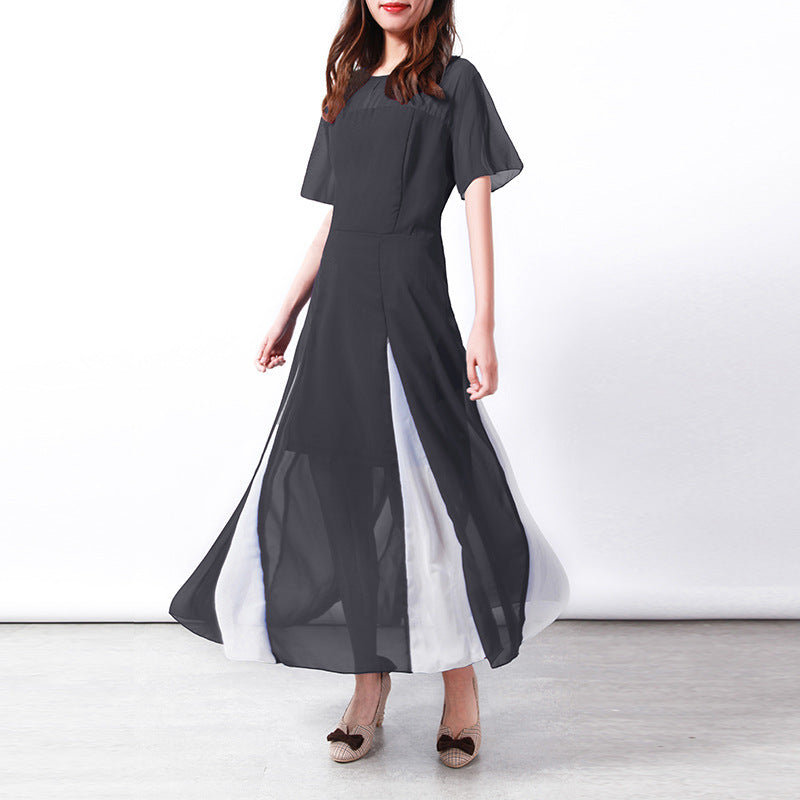 Women's Maxi Long Sleeve Dress with Transparent Sleeves and Side Slit Ivyshape