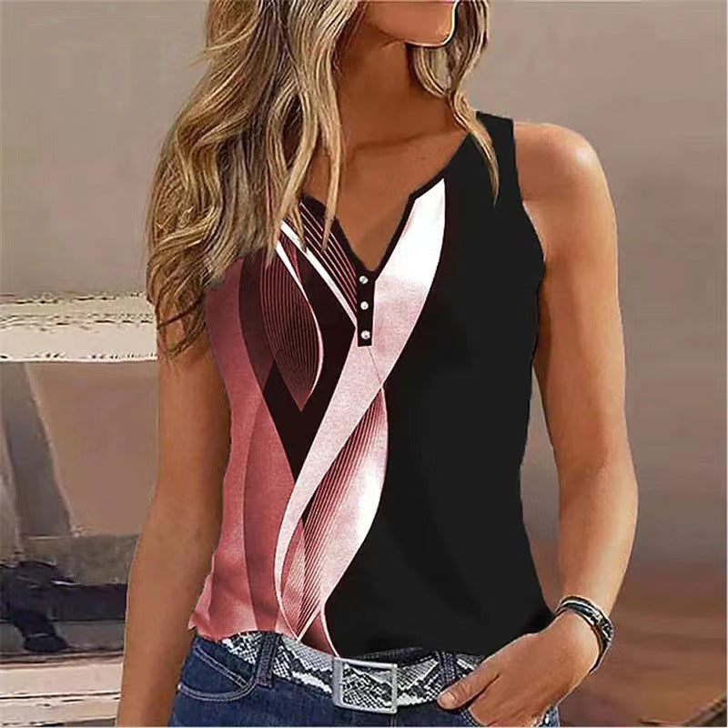 Women's Graphic Print V-Neck Tank Top Ivyshape