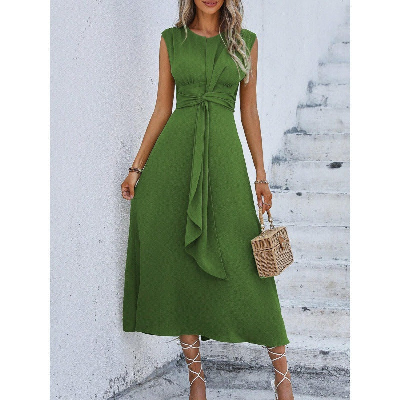 IvyShape | Waist-Tightening Strap Solid Sleeveless Long Dress