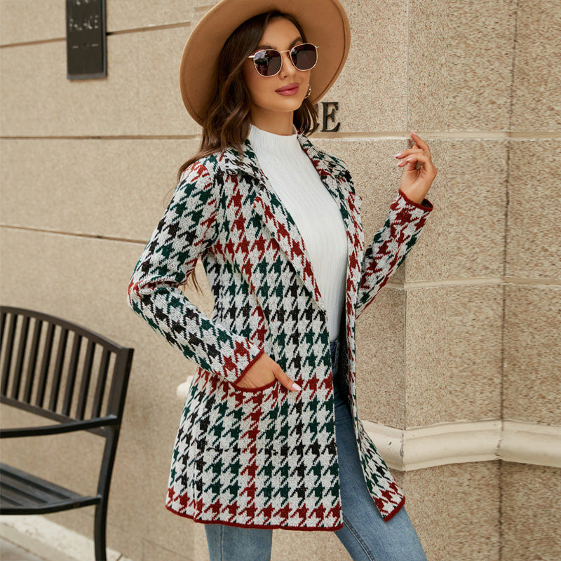 Ivyshape | Long Houndstooth Trench Coat