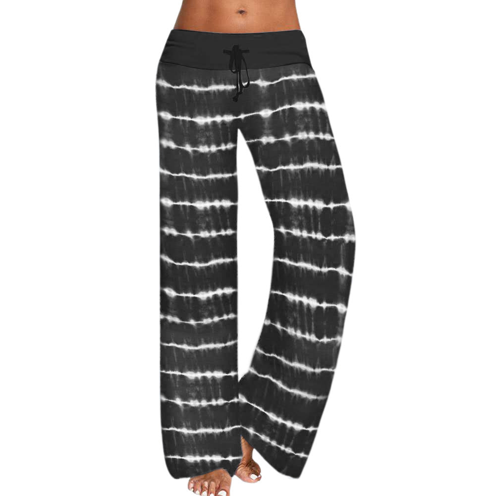 Women's wide casual pants with elastic waistband and trendy tie-dye pattern Ivyshape