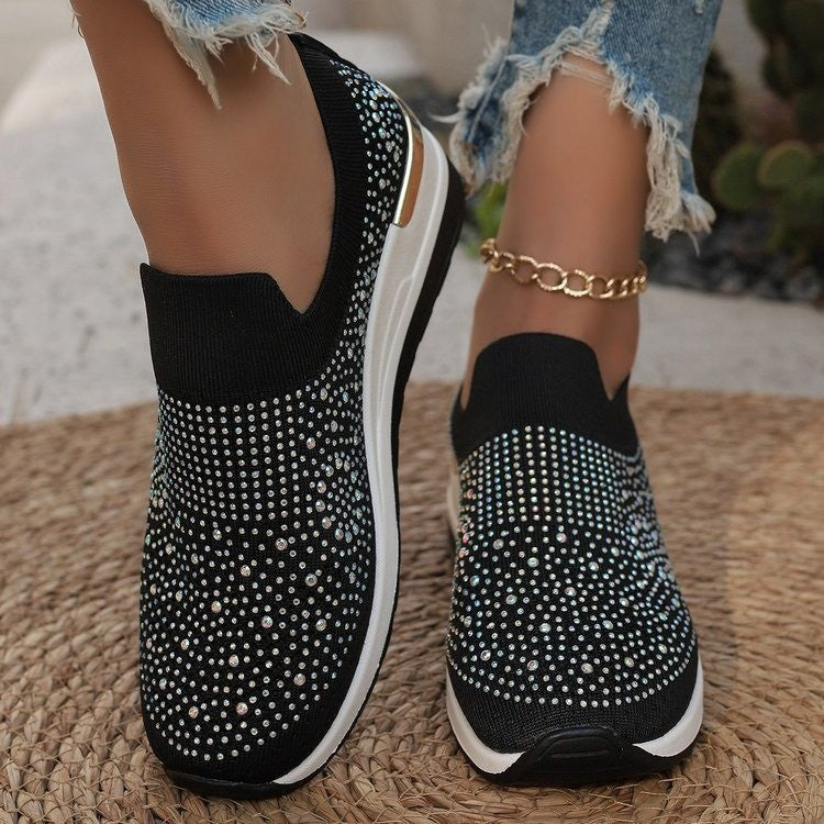 Women Elegant Slip-On Sneakers with rhinestone-embellished details and non-slip sole Ivyshape