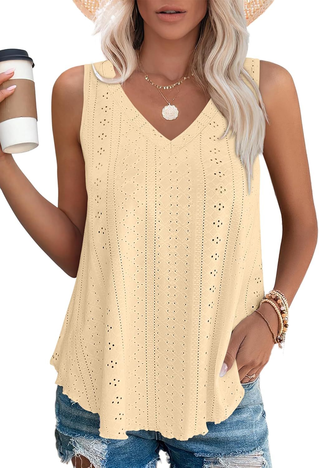 Women Eyelet Design Sleeveless Top Ivyshape