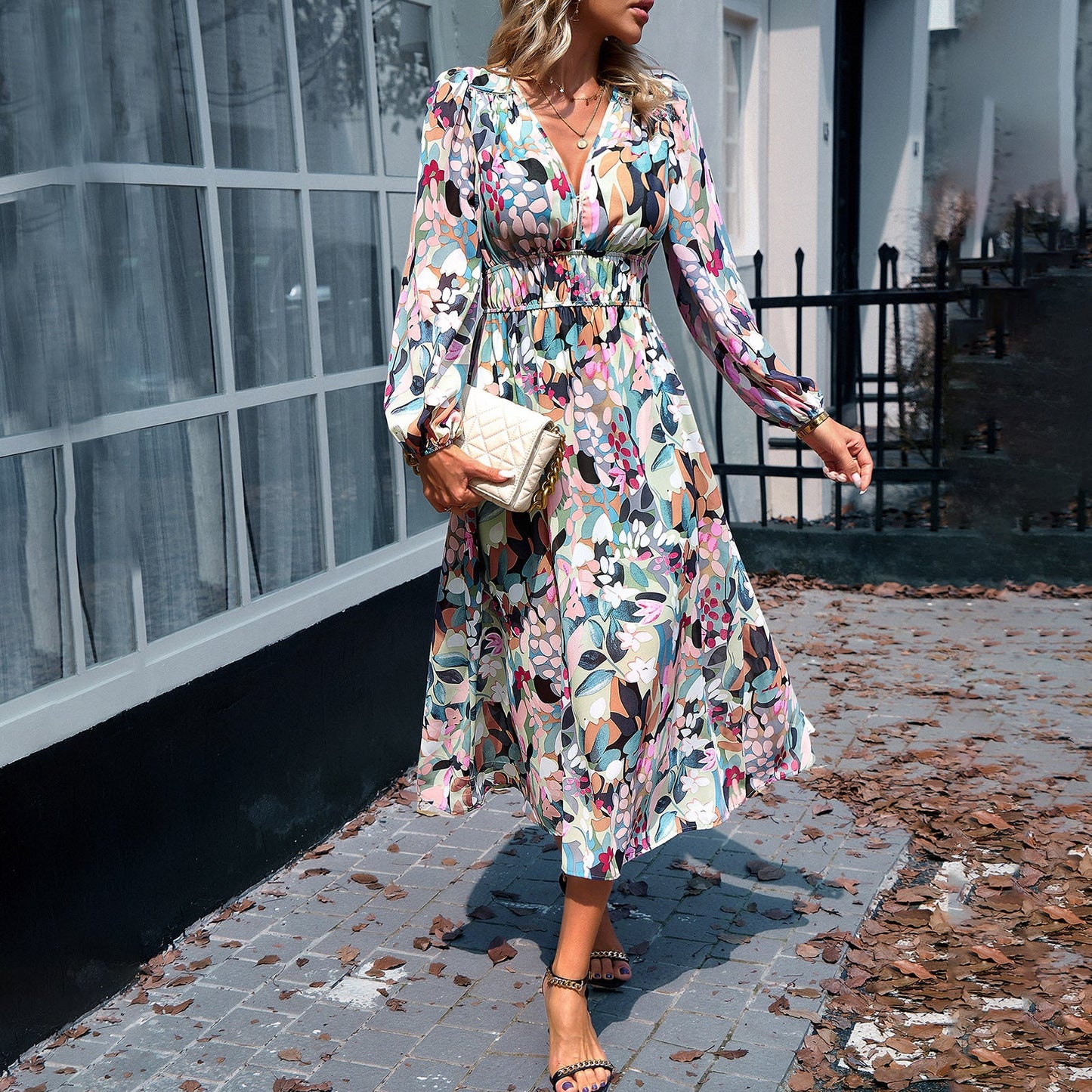 IvyShape | Holiday Casual Printed Long Dress