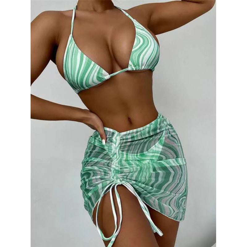 Women Bikini set with adjustable triangle top and transparent skirt Ivyshape