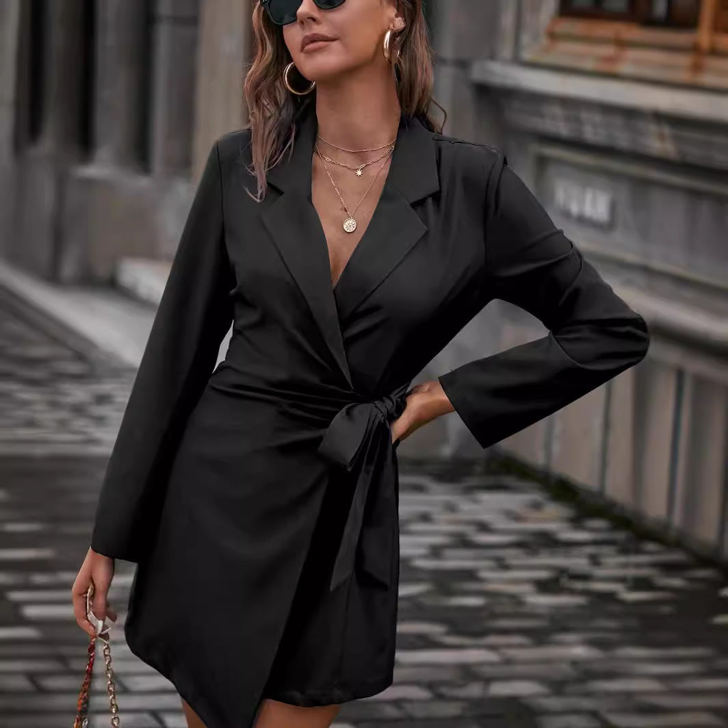 Women elegant wrap dress with tie closure and long sleeve Ivyshape