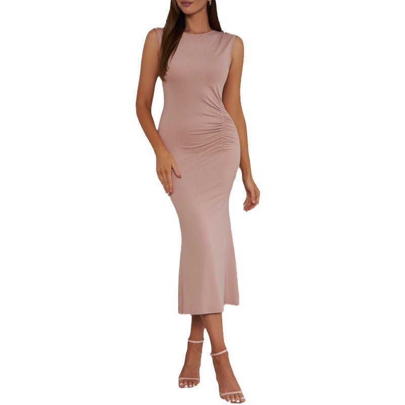 IvyShape | Sleeveless Tight Ruched Tank Long Dress