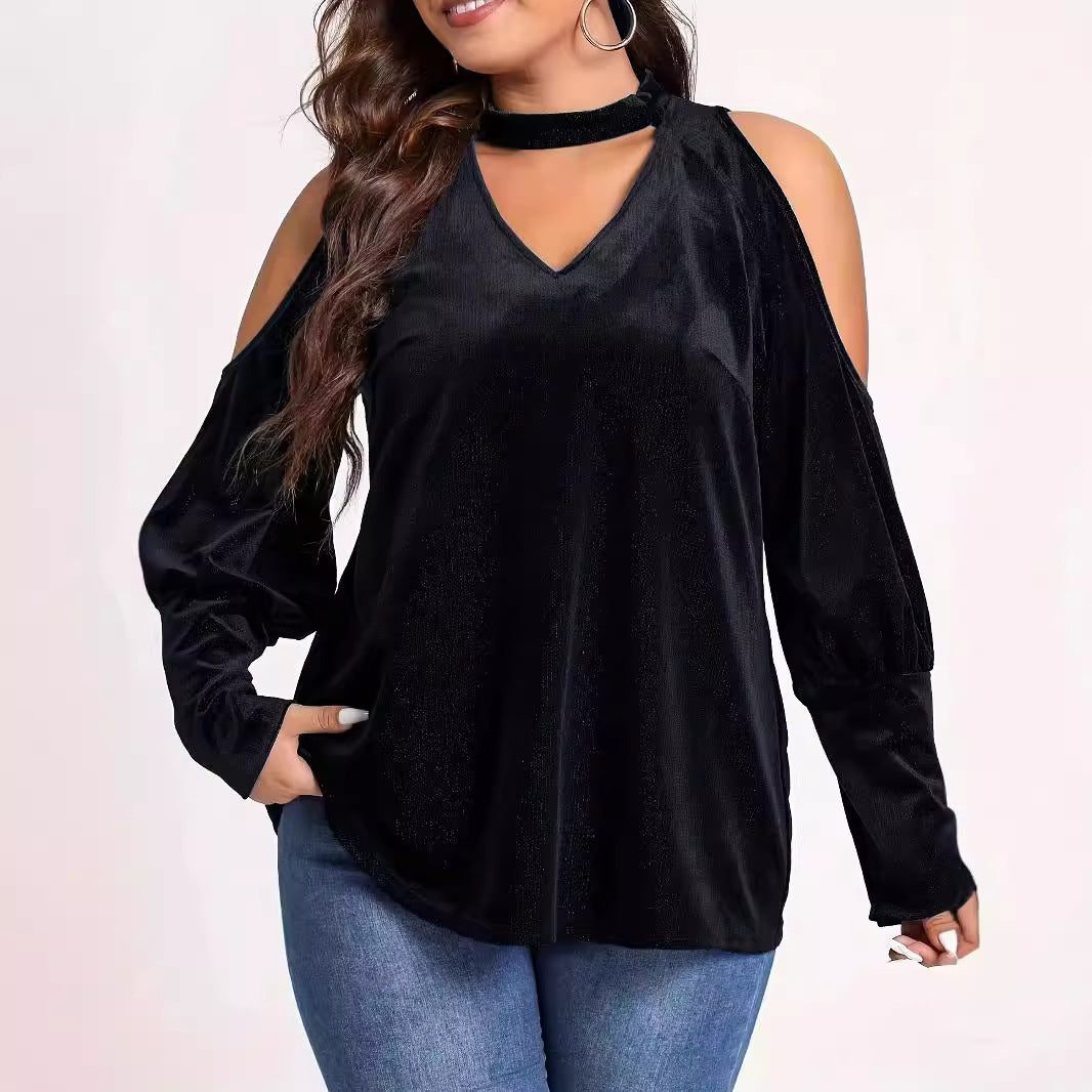 Women's stylish top with shoulder-free details and V-neck Ivyshape