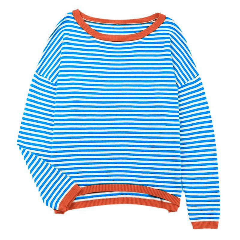 IvyShape | Trendy Striped Color-Blocking Dropped Shoulder Top