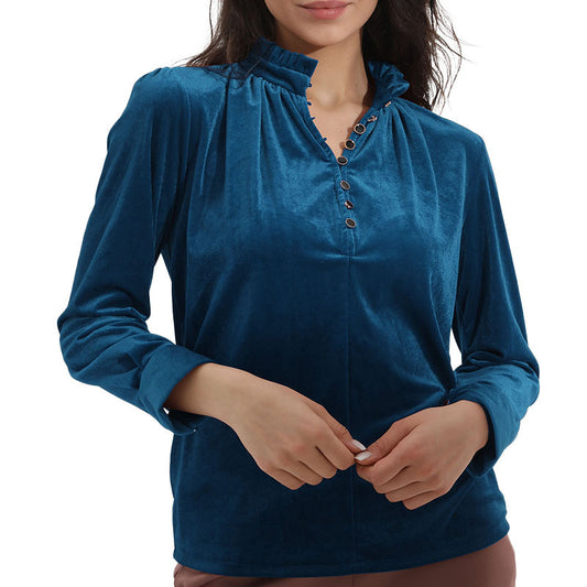 Women Elegant top with ruffle details and button closure Ivyshape