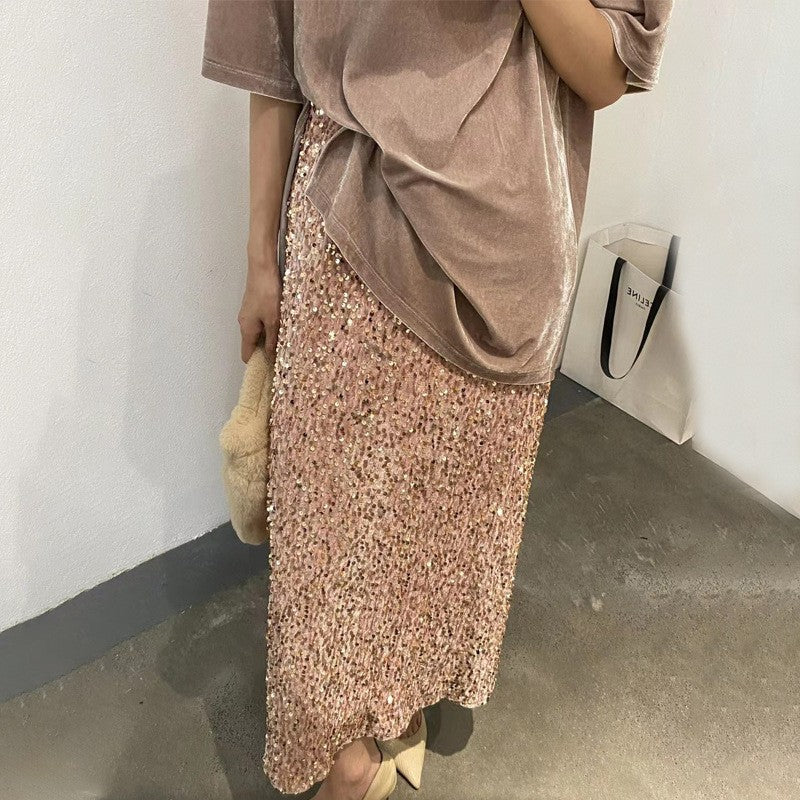 Women's Glittering Midi Skirt with Sequin Decoration Ivyshape