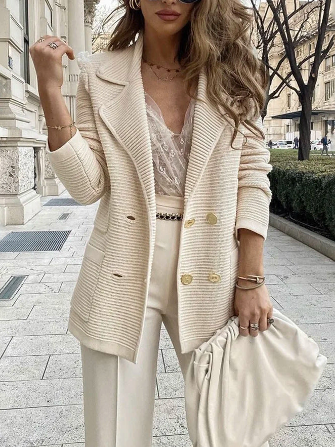 Women Elegant Structured Blazer with Playful Classic Button Details Ivyshape