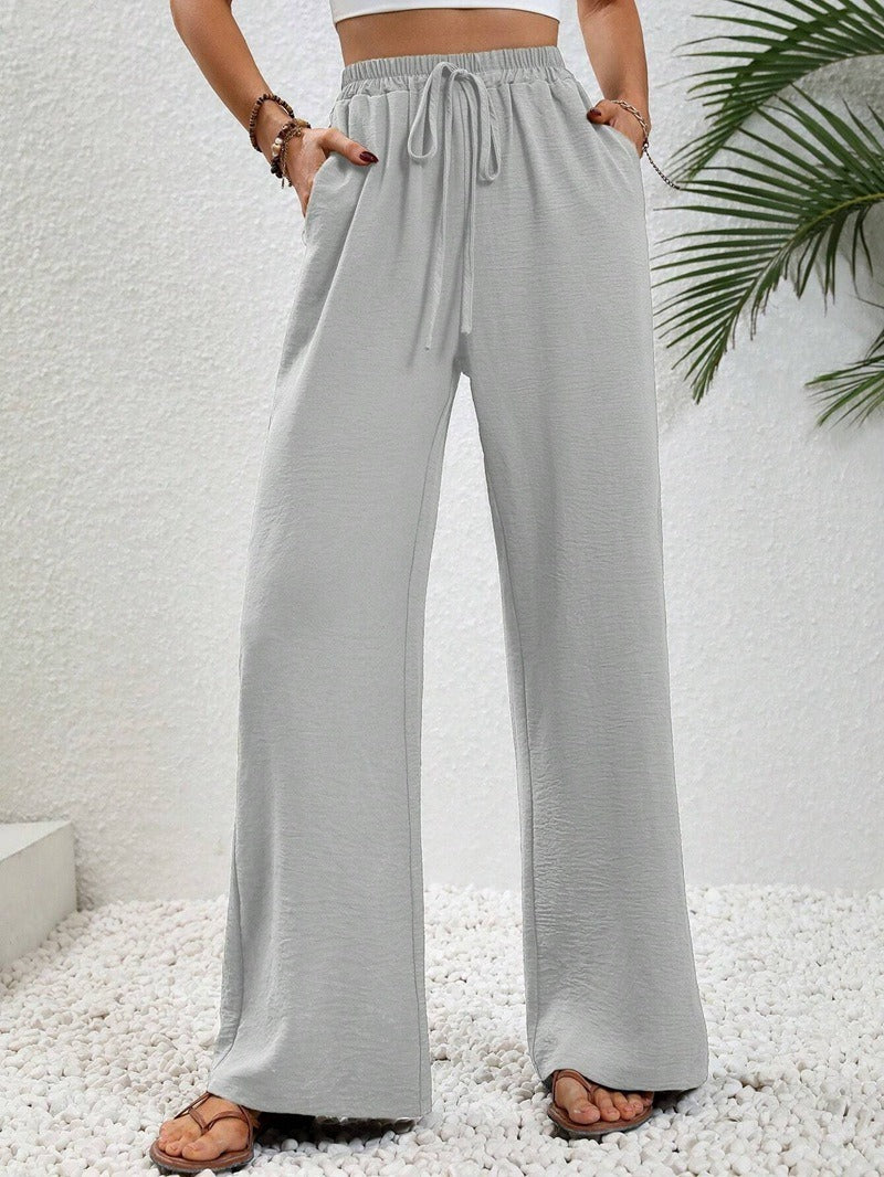 Women's Relaxed Palazzo Pants with Elastic Waistband and Side Pockets Ivyshape