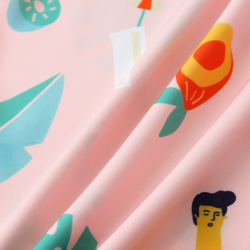 Men's short-sleeve shirt with cheerful tropical pattern and button-down collar Ivyshape