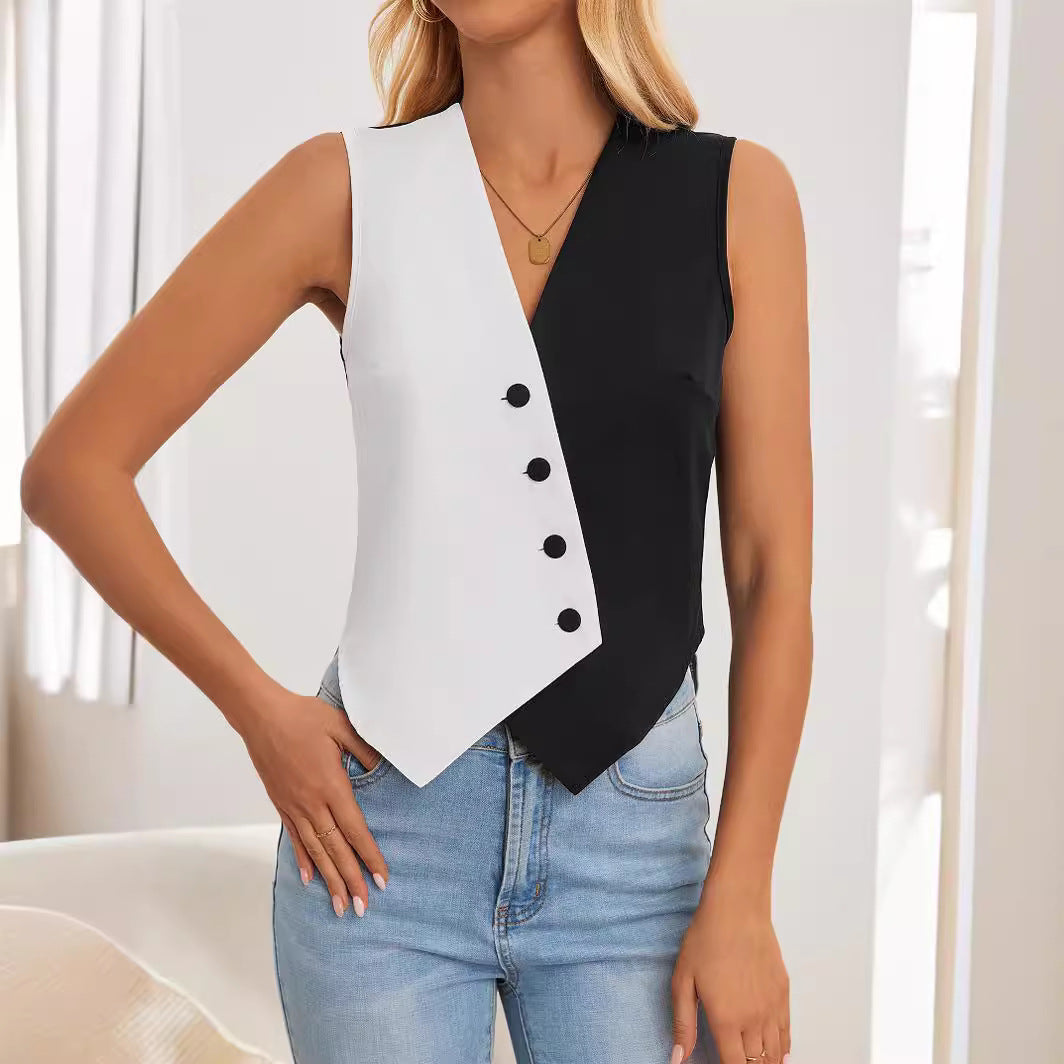 Women’s vest with asymmetrical cut and button details Ivyshape
