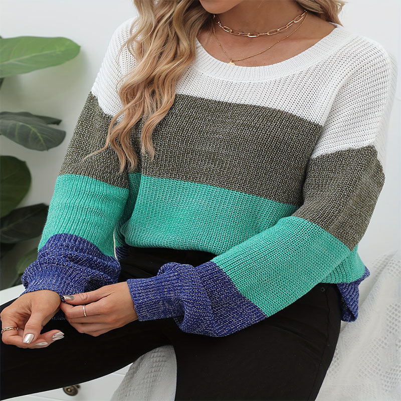 IvyShape | Color Block Round Neck Knitted Sweater