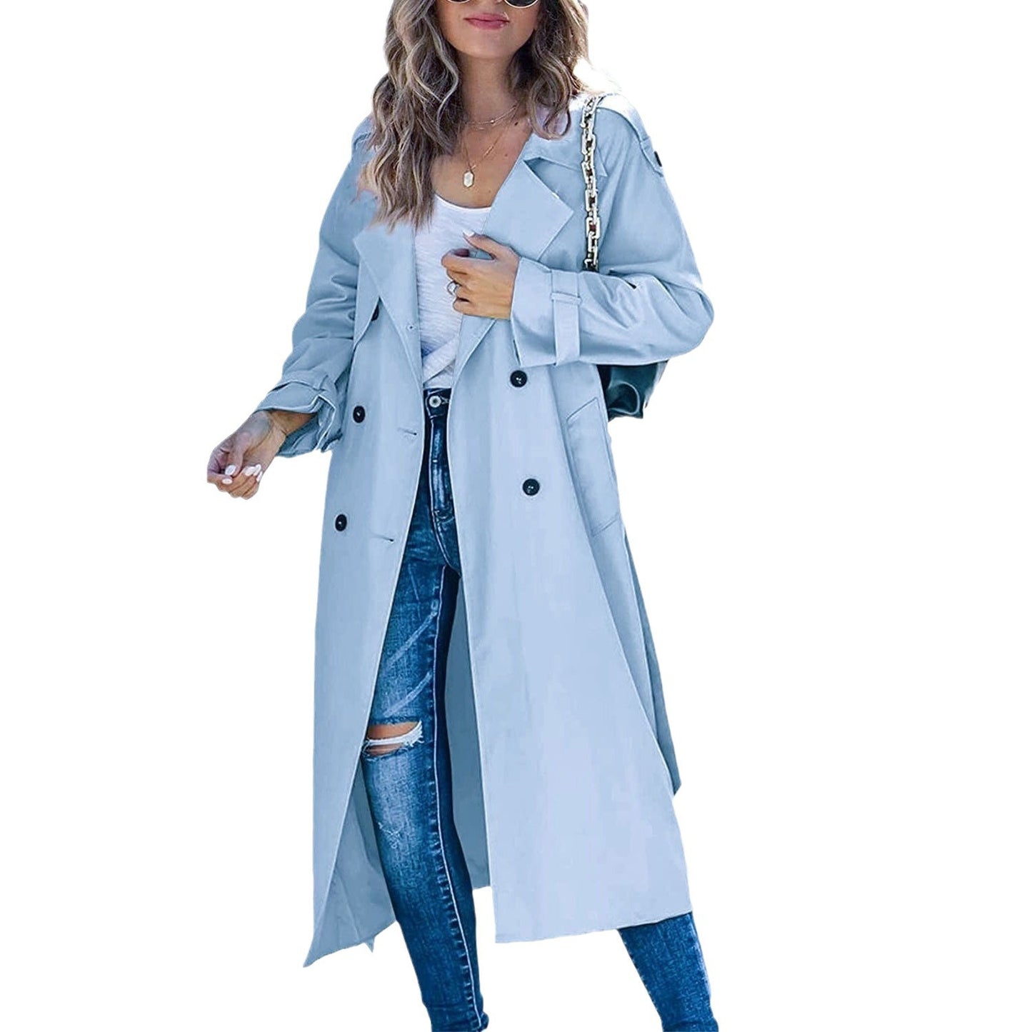 Women Elegant Oversized Style Trench Coat with Waist Belt Ivyshape