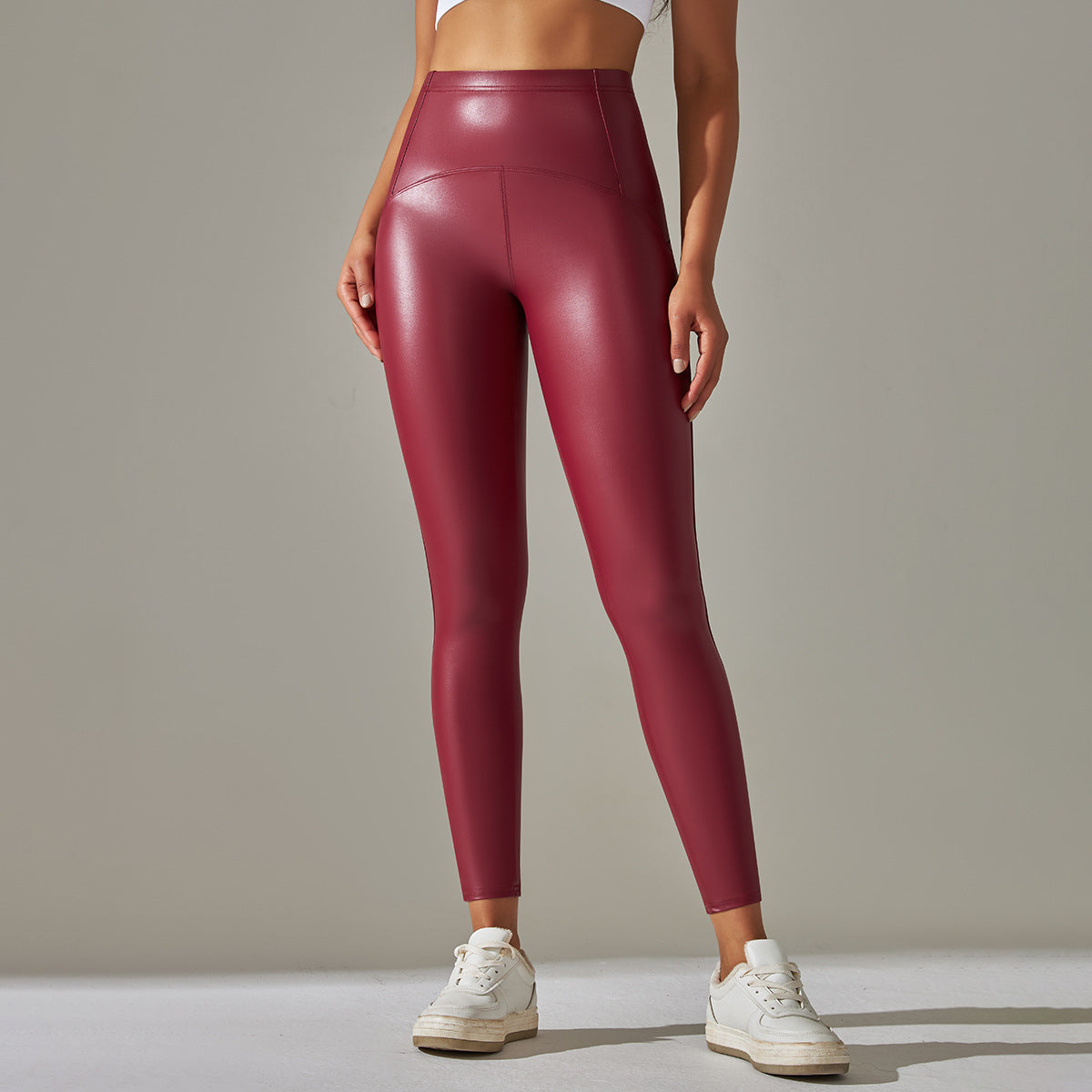 Womens high-waisted, shiny fitness leggings with sculpting effect Ivyshape