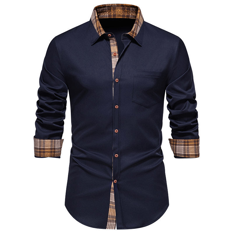 Men's long sleeve shirt with modern check collar and high-quality cotton blend Ivyshape