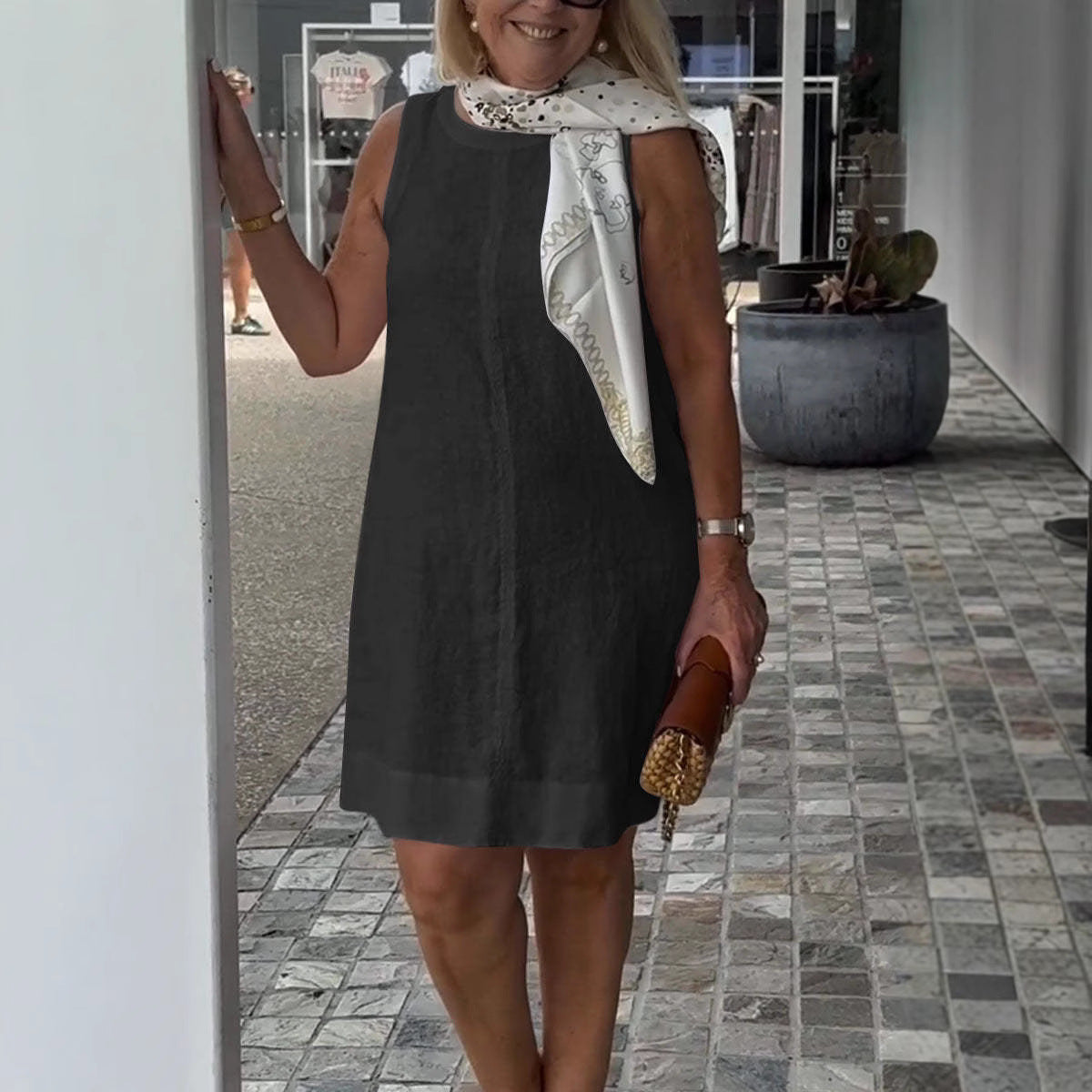 Ladies Shift Dress with Scarf Detail Ivyshape