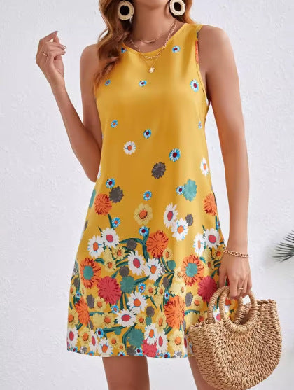 Women Sleeveless Boho Print Shift Dress Ivyshape