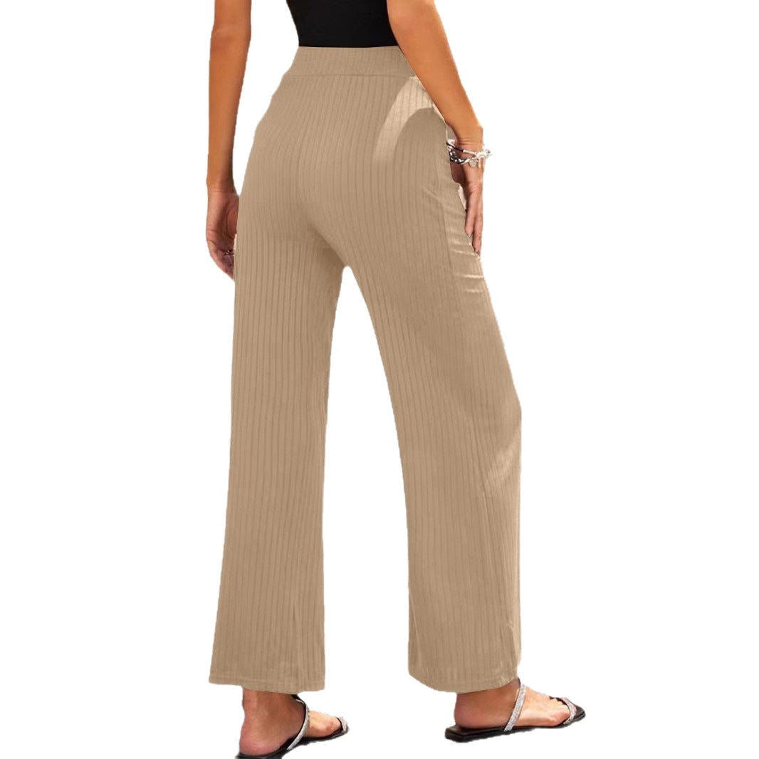 Ladies wide, striped pleated trousers with high waistband and elastic waistband Ivyshape