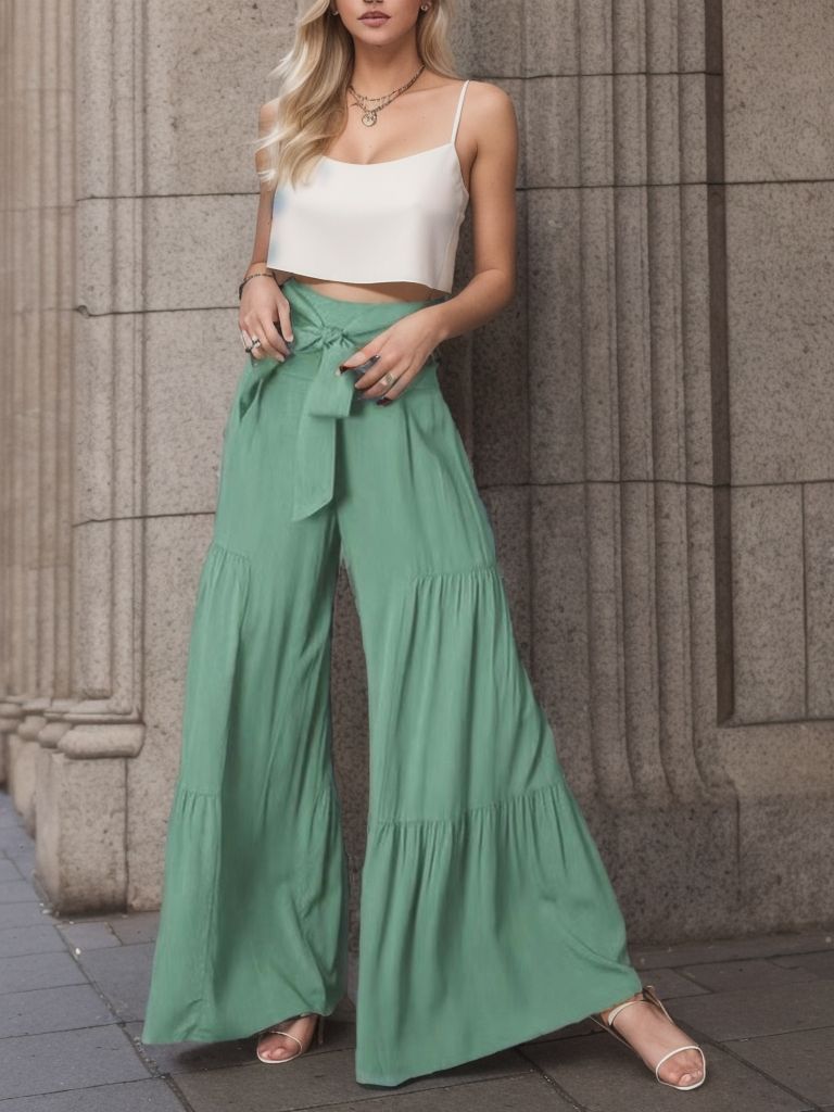 Women's Bohemian wide-leg culottes with tie belt Ivyshape