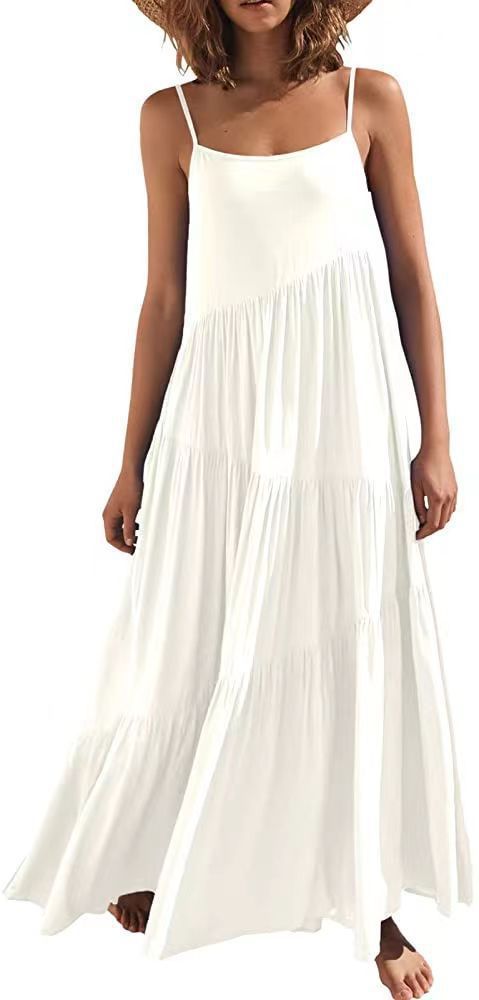 Ladies airy maxi dress with spaghetti straps and stylish layering Ivyshape