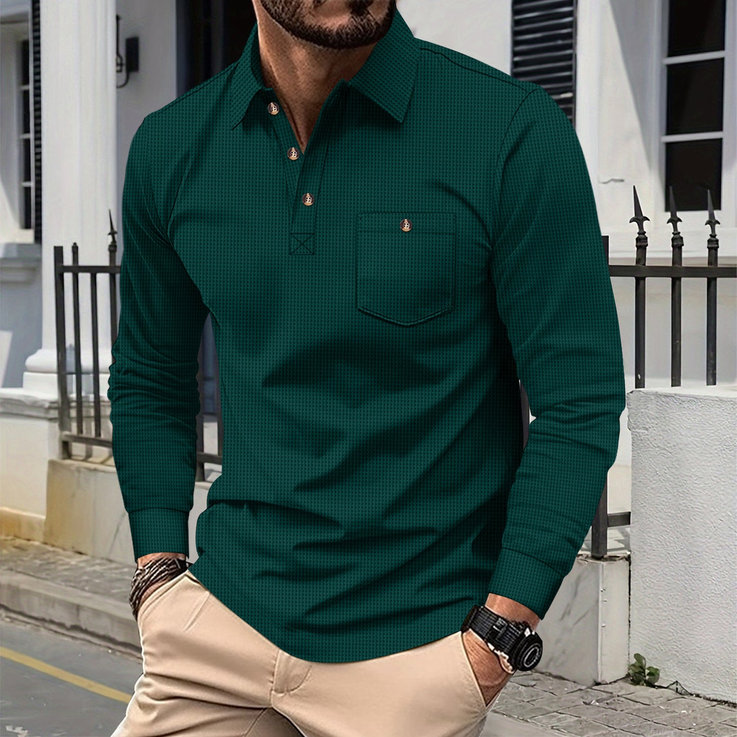 Men's long-sleeve shirt with trendy design and practical chest pocket Ivyshape