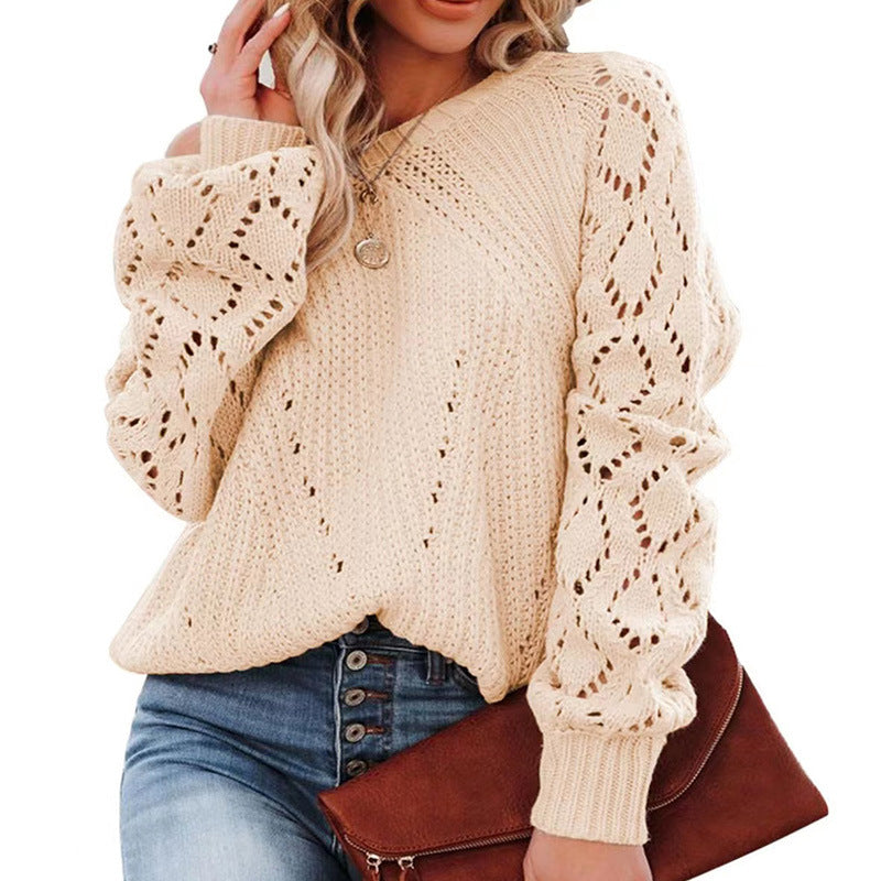 IvyShape | Stylish Hollow Pattern Round Neck Sweater for Women