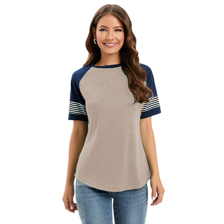 Ladies sporty raglan shirt with stylish striped sleeves Ivyshape