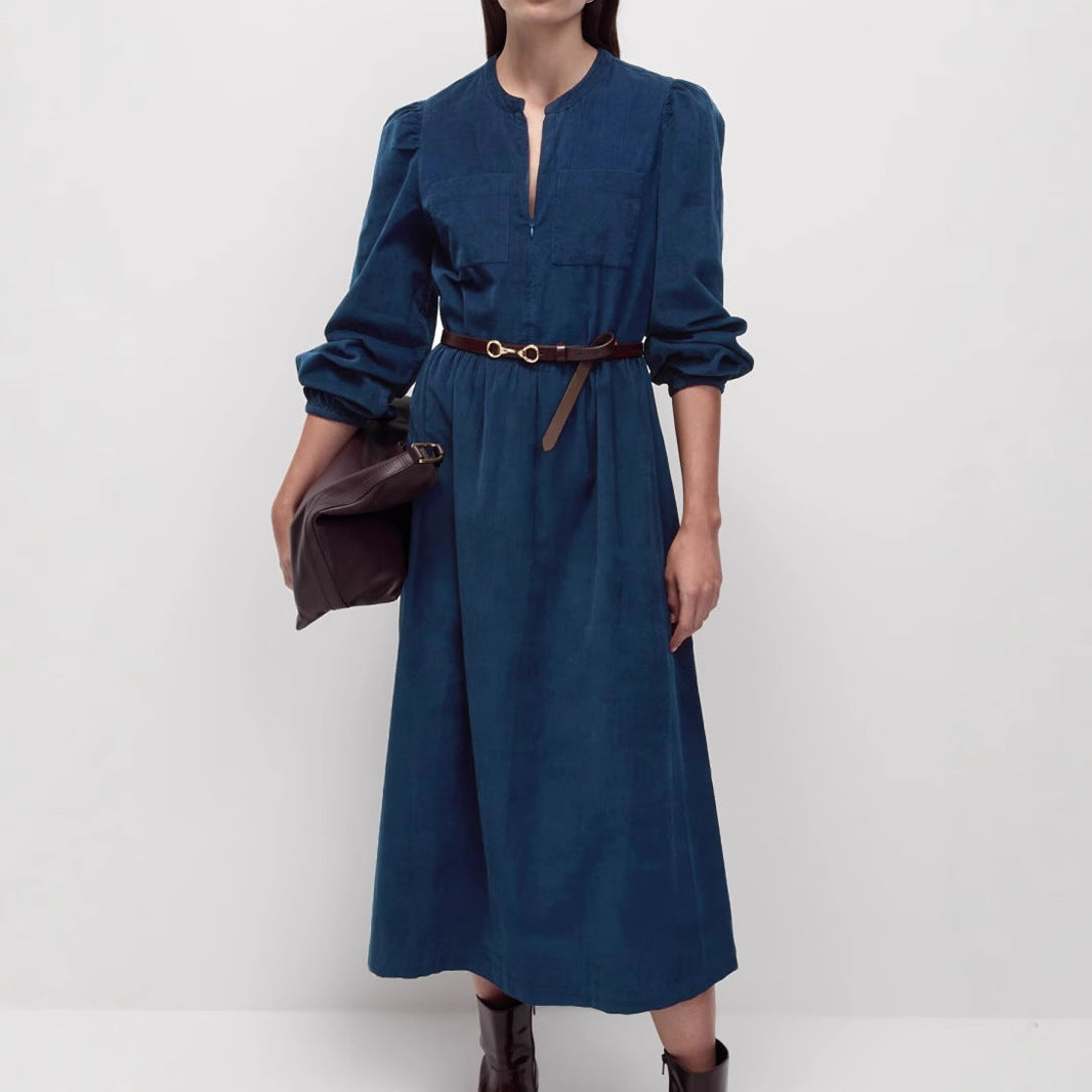 IvyShape | Corduroy Long Sleeve Women's Skirt Dress