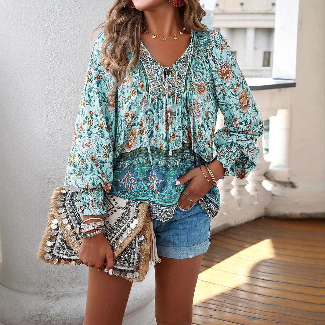 Women airy blouse with floral pattern and elastic waistband Ivyshape