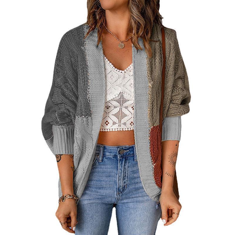 Women's casual cardigan with colorful patchwork design and loose fit Ivyshape