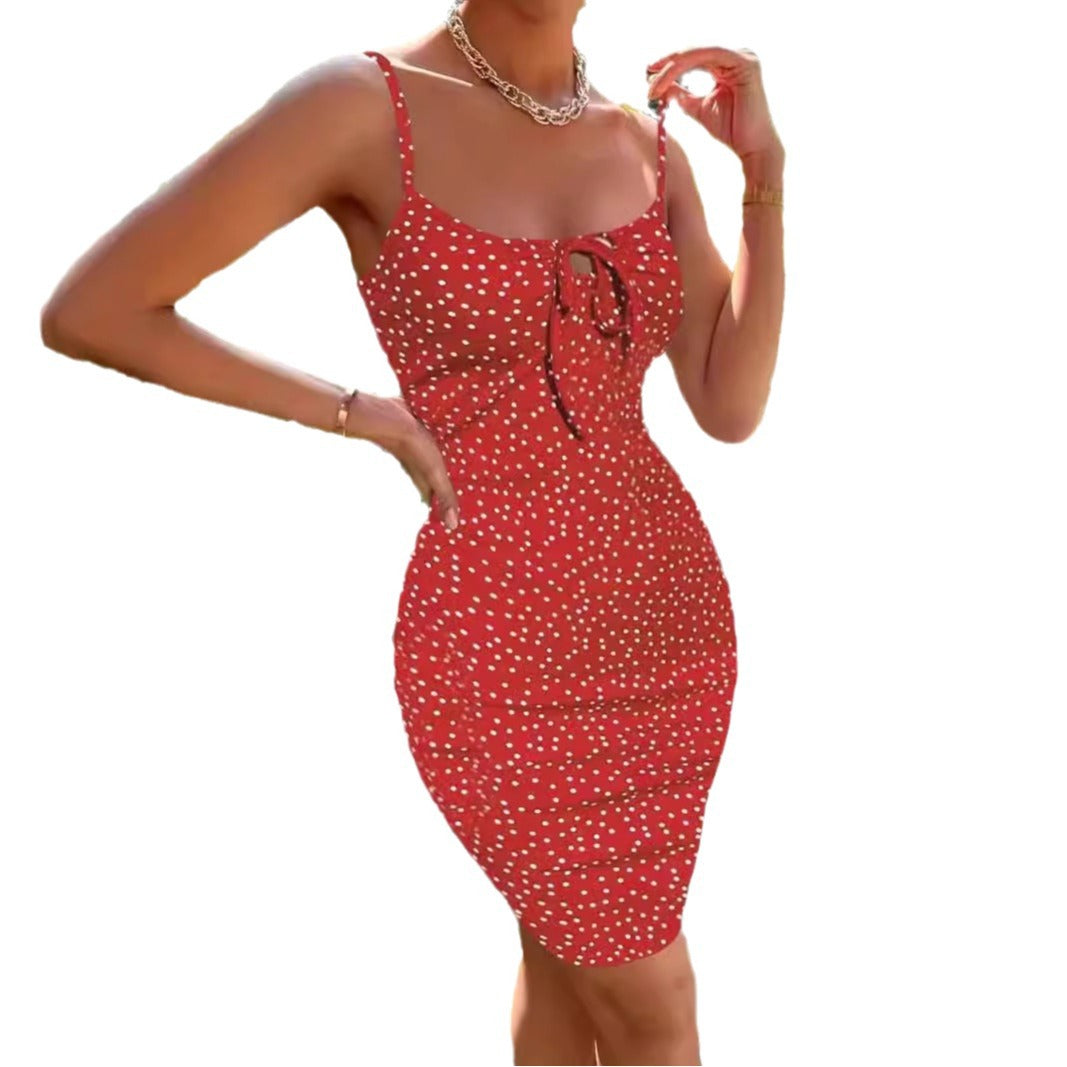 Women Spaghetti Strap Polka Dot Bodycon Dress Ivyshape