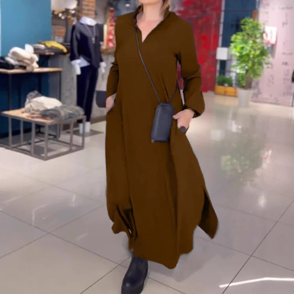 Women's Long Shirt Dress with Practical Side Pockets and Modern Cut Ivyshape