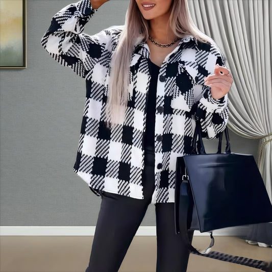 Women Oversized Check Blouse Ivyshape
