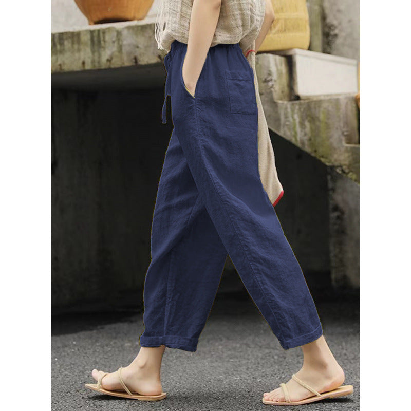 Women's casual linen pants with elastic waistband and side pockets Ivyshape