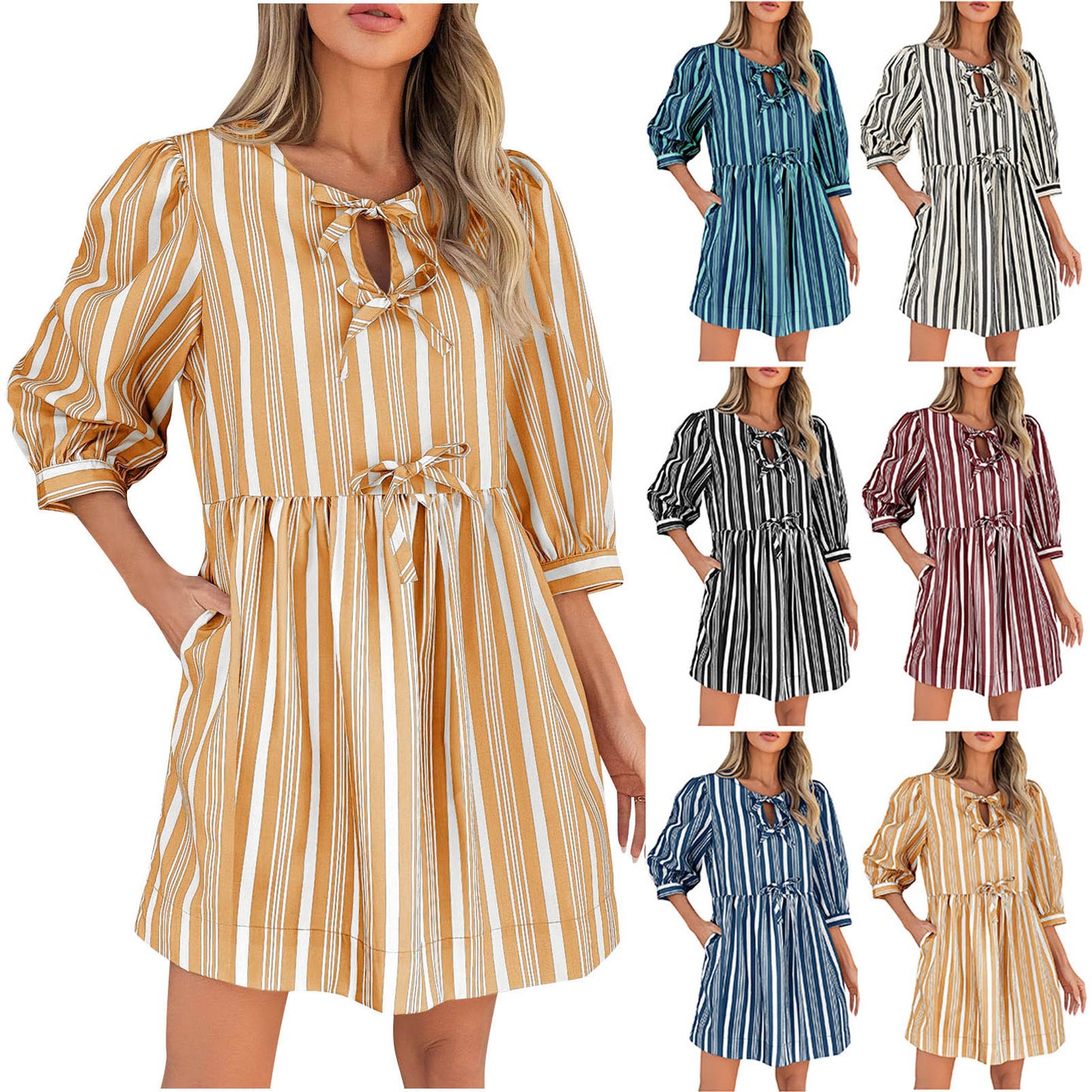Women's casual striped summer dress with fitted silhouette Ivyshape
