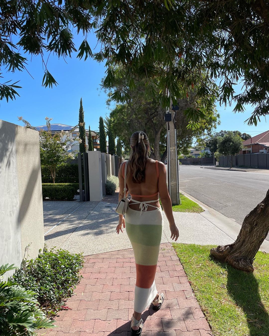 Women's maxi skirt with unique cut-out design and stripe pattern Ivyshape