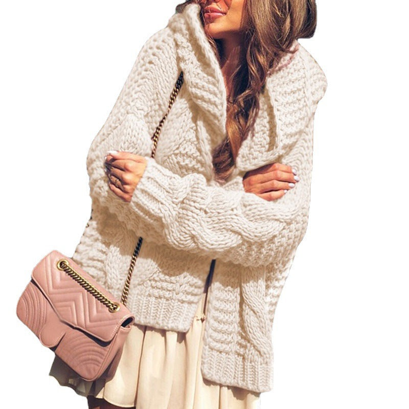 Women's chunky knit cardigan in a casual oversized style with shawl collar and large pockets Ivyshape