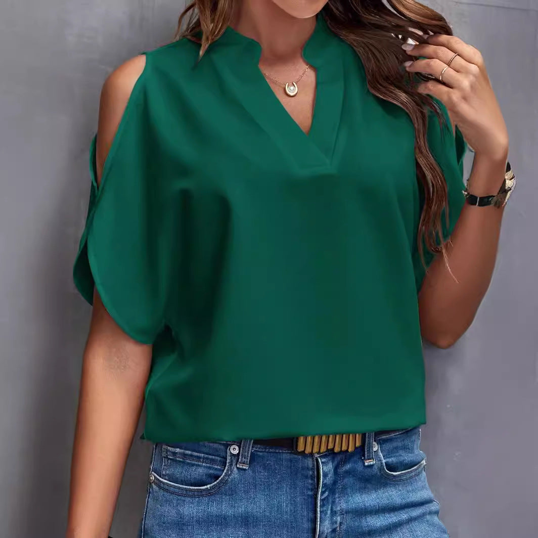 Ladies blouse with cut-out sleeves and elegant stand-up collar Ivyshape